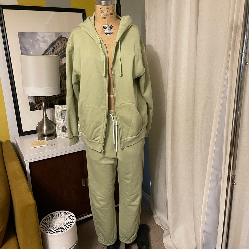 Reformation Sage Green Track Pants & Hoodie Set